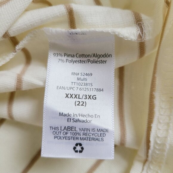 Time and Tru womens Striped XXXL T-Shirt With Pocket Cotton Blend Beige & White - Picture 4 of 7